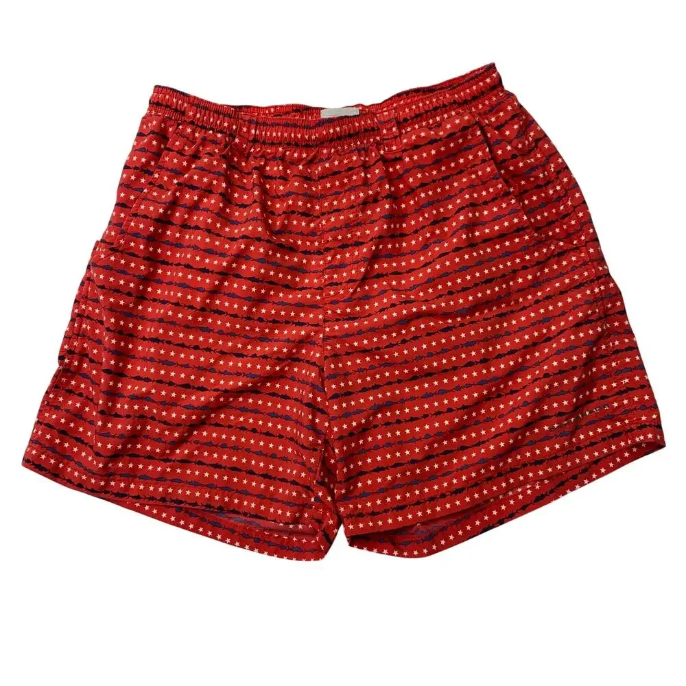 Columbia PFG Mens Small Swim Trunks Suit Red Blue White Fish All Over July 4th